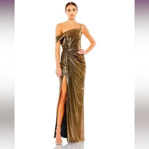 NWT Ieena for Mac Duggal 26728 Asymmetrical Neckline Metallic Dress Size 8